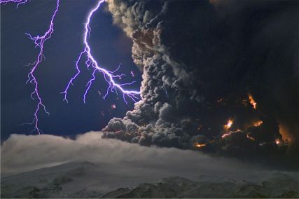 Lightning Bolts at the Iceland Volcano Eyjafjallajkull.