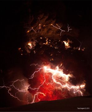 Lightning Bolts at the Iceland Volcano Eyjafjallajkull.