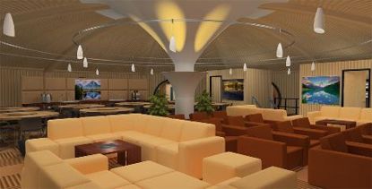 An artist rendering from Vivos shows the public lounge area in one of the company's proposed underground shelters.