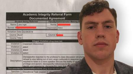 Indiana University of Pennsylvania student, Lake Ingle, was barred from class for speaking as a man and refuting his professor's claims.