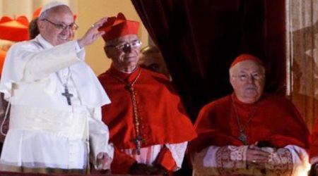 Pope Francis honored Cardinal Godfried Danneels (2nd from left) by letting him stand alongside the pope on the balcony on the night of his election on March 13, 2013.