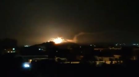 A large explosion is seen over the Damascus skyline in footage purportedly taken on the night between Tuesday and Wednesday, November 20, 2019 (video screenshot)