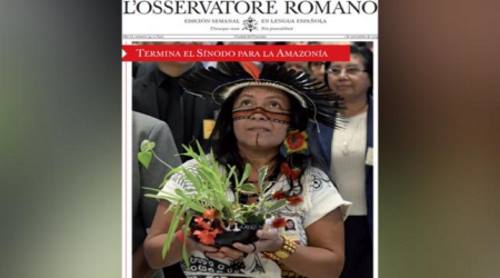 L’Osservatore Romano featured on its Nov. 1, 2019 cover the mysterious bowl of Pachamama plants that was received by Pope Francis and placed on the altar at the closing Mass of the Amazon Synod.