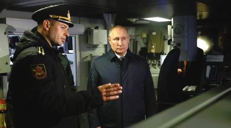 Putin on a Russian ship