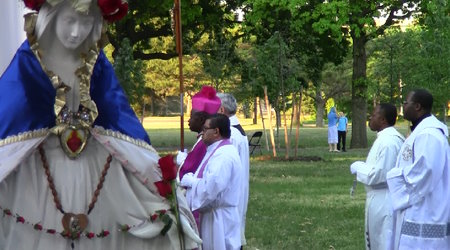 Bishop Matthew Hasan Kukah leading the Rosary procession at the June 18, 2016 vigil