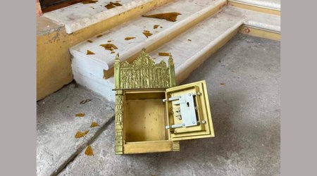 The empty tabernacle of the parish church of San Lucas Evangelista after the consecrated hosts were stolen.