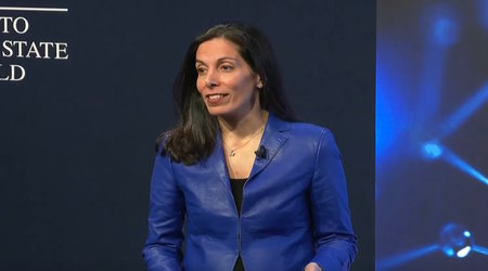 Professor Nita Farahany speaking at the World Economic Forum's 2023 conference in Davos