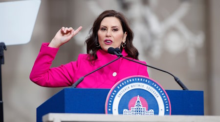 Gov. Gretchen Whitmer wearing trans colors