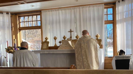 Kevin James serves Latin Mass in his private chapel