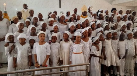 Bishop Gerald Mamman Musa with some of the candidates who received Baptism during the Easter Vigil Mass.