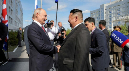 Russian President Vladimir Putin and Kim Jong Un of North Korea